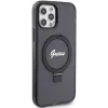 Capa rígida Guess GUHMP12MHRSGSK iPhone 12/12 Pro 6.1 com anel de suporte Script Glitter MagSafe preta