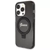 Capa rígida Guess GUHMP14XHRSGSK iPhone 14 Pro Max 6.7 preta com anel de suporte Script Glitter MagSafe