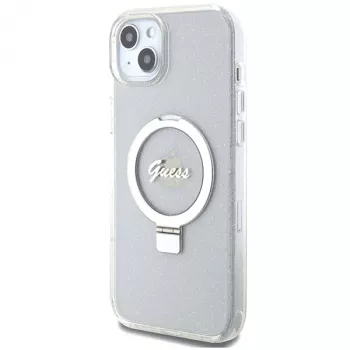 Capa rígida Guess GUHMP15MHRSGSD iPhone 15 Plus / 14 Plus 6,7 polegadas transparente com anel de suporte Script Glitter MagSafe