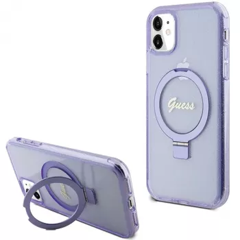 Capa rígida Guess GUHMN61HRSGSU iPhone 11 / XR 6,1 polegadas roxa com anel de suporte Script Glitter MagSafe