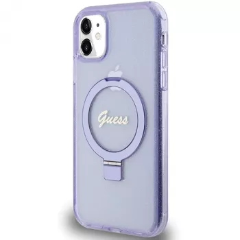 Capa rígida Guess GUHMN61HRSGSU iPhone 11 / XR 6,1 polegadas roxa com anel de suporte Script Glitter MagSafe
