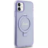 Capa rígida Guess GUHMN61HRSGSU iPhone 11 / XR 6,1 polegadas roxa com anel de suporte Script Glitter MagSafe