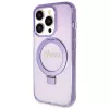 Capa rígida Guess GUHMP14LHRSGSU iPhone 14 Pro 6.1 com anel de suporte Script Glitter MagSafe roxa