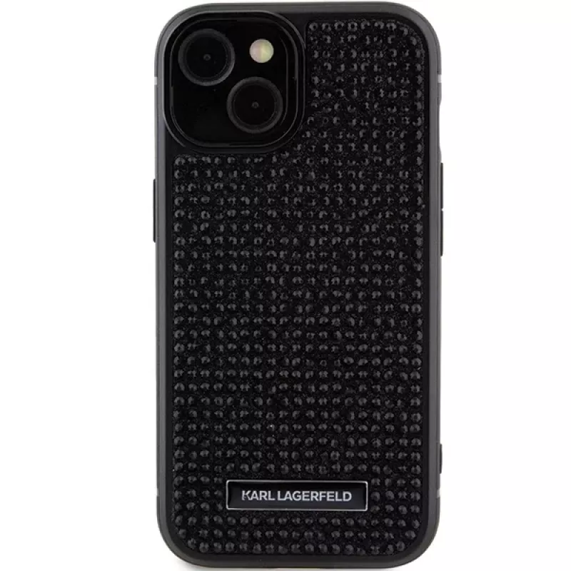 Capa rígida Karl Lagerfeld KLHCP15SHDSPLK iPhone 15 / 14 / 13 6.1 preta com logótipo de strass e placa metálica