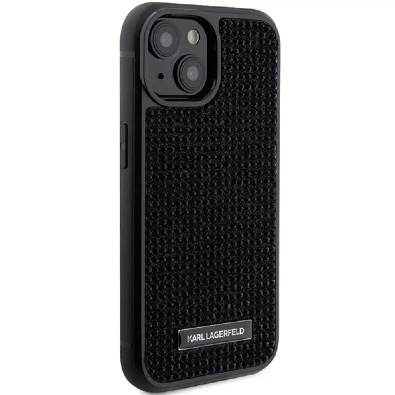 Capa rígida Karl Lagerfeld KLHCP15SHDSPLK iPhone 15 / 14 / 13 6.1 preta com logótipo de strass e placa metálica