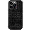 Capa rígida Karl Lagerfeld KLHCP15LHDSPLK para iPhone 15 Pro 6,1 polegadas preta com logótipo de strass e placa metálica