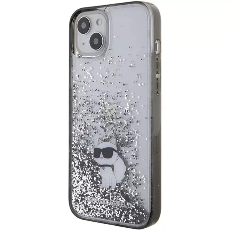Capa rígida Karl Lagerfeld KLHCP15MLKCNSK iPhone 15 Plus / 14 Plus 6,7 polegadas transparente Liquid Glitter Choupette