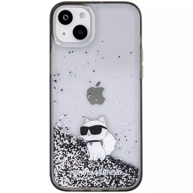Capa rígida Karl Lagerfeld KLHCP15MLKCNSK iPhone 15 Plus / 14 Plus 6,7 polegadas transparente Liquid Glitter Choupette