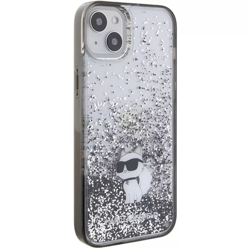 Capa rígida Karl Lagerfeld KLHCP15MLKCNSK iPhone 15 Plus / 14 Plus 6,7 polegadas transparente Liquid Glitter Choupette