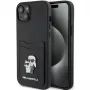 Capa rígida Karl Lagerfeld KLHCP15SSAPKCNPK iPhone 15 / 14 / 13 6.1 preta Saffiano com porta-cartões Karl & Choupette e pin metálico
