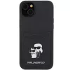Capa rígida Karl Lagerfeld KLHCP15SSAPKCNPK iPhone 15 / 14 / 13 6.1 preta Saffiano com porta-cartões Karl & Choupette e pin metálico
