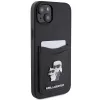 Capa rígida Karl Lagerfeld KLHCP15SSAPKCNPK iPhone 15 / 14 / 13 6.1 preta Saffiano com porta-cartões Karl & Choupette e pin metálico
