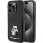 Capa rígida Karl Lagerfeld KLHCP15LSAPKCNPK iPhone 15 Pro 6.1 preta Saffiano com porta-cartões Karl & Choupette e pin metálico