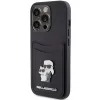 Capa rígida Karl Lagerfeld KLHCP15LSAPKCNPK iPhone 15 Pro 6.1 preta Saffiano com porta-cartões Karl & Choupette e pin metálico