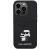 Capa rígida Karl Lagerfeld KLHCP15LSAPKCNPK iPhone 15 Pro 6.1 preta Saffiano com porta-cartões Karl & Choupette e pin metálico