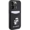 Capa rígida Karl Lagerfeld KLHCP15LSAPKCNPK iPhone 15 Pro 6.1 preta Saffiano com porta-cartões Karl & Choupette e pin metálico