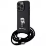 Capa rígida Karl Lagerfeld KLHCP15LSASKNPSK iPhone 15 Pro 6.1 preta Crossbody Saffiano Monogram com pin metálico Karl & Choupette