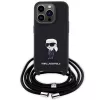 Capa rígida Karl Lagerfeld KLHCP15LSASKNPSK iPhone 15 Pro 6.1 preta Crossbody Saffiano Monogram com pin metálico Karl & Choupette