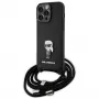 Capa rígida Karl Lagerfeld KLHCP15XSASKNPSK para iPhone 15 Pro Max 6,7 polegadas preta Crossbody Saffiano Monogram com pin metálico Karl & Choupette