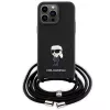 Capa rígida Karl Lagerfeld KLHCP15XSASKNPSK para iPhone 15 Pro Max 6,7 polegadas preta Crossbody Saffiano Monogram com pin metálico Karl & Choupette