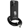 Capa rígida Karl Lagerfeld KLHCP15XSASKNPSK para iPhone 15 Pro Max 6,7 polegadas preta Crossbody Saffiano Monogram com pin metálico Karl & Choupette