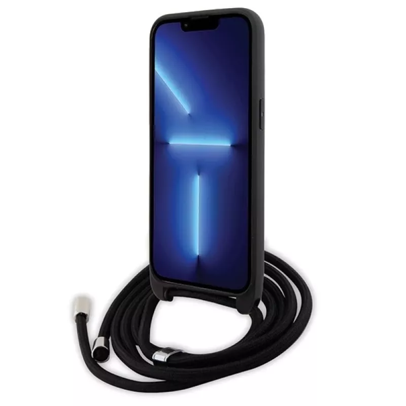 Capa rígida Karl Lagerfeld KLHCP15XSASKNPSK para iPhone 15 Pro Max 6,7 polegadas preta Crossbody Saffiano Monogram com pin metálico Karl & Choupette