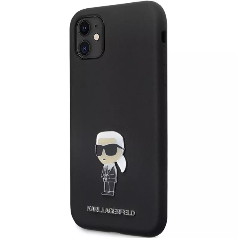 Capa de silicone Karl Lagerfeld Ikonik Metal Pin para Apple iPhone 11 / iPhone XR 6,1 polegadas preta