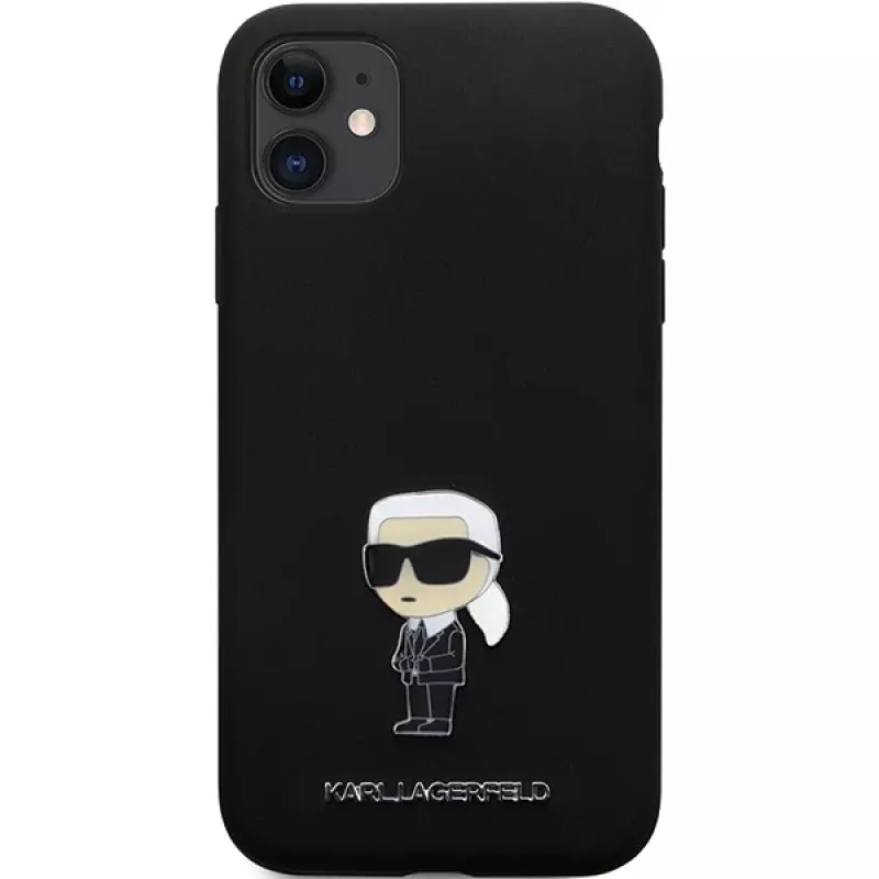 Capa de silicone Karl Lagerfeld Ikonik Metal Pin para Apple iPhone 11 / iPhone XR 6,1 polegadas preta