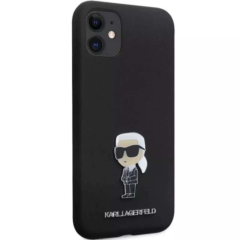 Capa de silicone Karl Lagerfeld Ikonik Metal Pin para Apple iPhone 11 / iPhone XR 6,1 polegadas preta