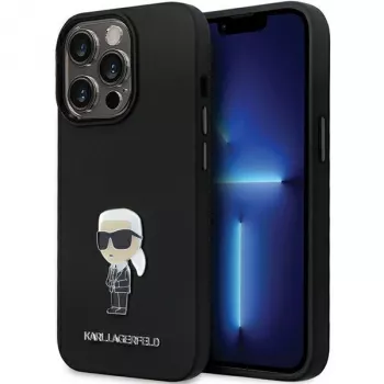 Capa de silicone Karl Lagerfeld KLHCP13LSMHKNPK Ikonik Metal Pin para iPhone 13 Pro / 13 6.1, preta