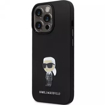 Capa de silicone Karl Lagerfeld KLHCP13LSMHKNPK Ikonik Metal Pin para iPhone 13 Pro / 13 6.1, preta