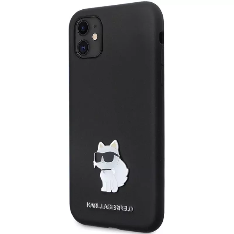 Capa rígida de silicone Karl Lagerfeld KLHCN61SMHCNPK com pin metálico para iPhone 11 / XR 6.1 preta