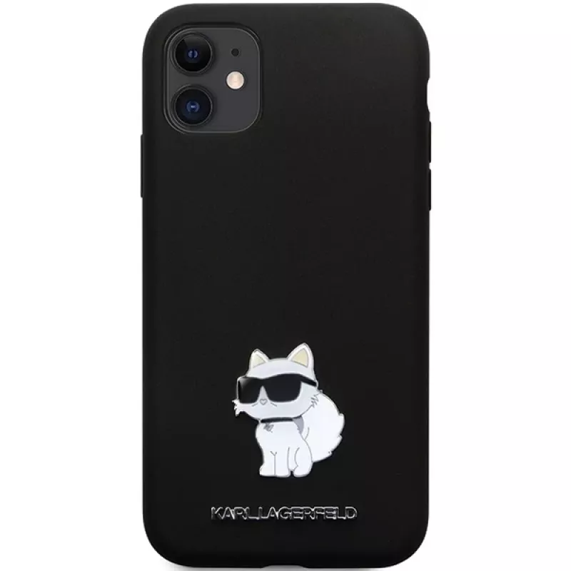Capa rígida de silicone Karl Lagerfeld KLHCN61SMHCNPK com pin metálico para iPhone 11 / XR 6.1 preta