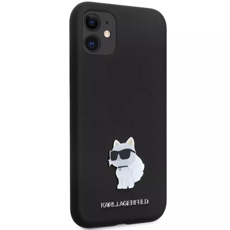 Capa rígida de silicone Karl Lagerfeld KLHCN61SMHCNPK com pin metálico para iPhone 11 / XR 6.1 preta
