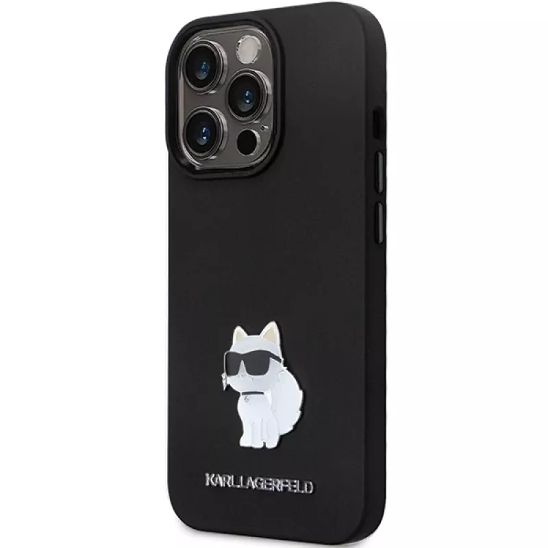 Capa rígida de silicone Karl Lagerfeld KLHCP13LSMHCNPK iPhone 13 Pro / 13 6.1 preta com pin metálico C