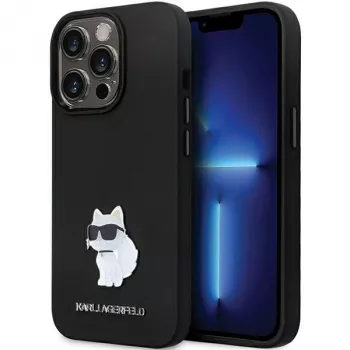 Capa rígida de silicone Karl Lagerfeld KLHCP14LSMHCNPK com pin metálico C para iPhone 14 Pro 6,1 polegadas - preta
