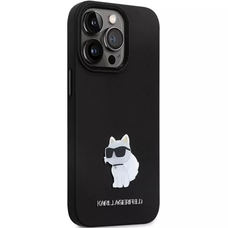 Capa rígida de silicone Karl Lagerfeld KLHCP14XSMHCNPK com pin metálico C para iPhone 14 Pro Max 6.7 preta