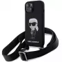 Capa rígida Karl Lagerfeld KLHCP15SSCBSKNK iPhone 15 / 14 / 13 6.1 preta Crossbody Silicone Ikonik