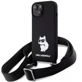 Capa rígida Karl Lagerfeld KLHCP15SSCBSCNK iPhone 15 / 14 / 13 6.1 preta Crossbody Silicone Choupette