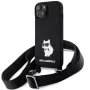 Capa rígida Karl Lagerfeld KLHCP15SSCBSCNK iPhone 15 / 14 / 13 6.1 preta Crossbody Silicone Choupette