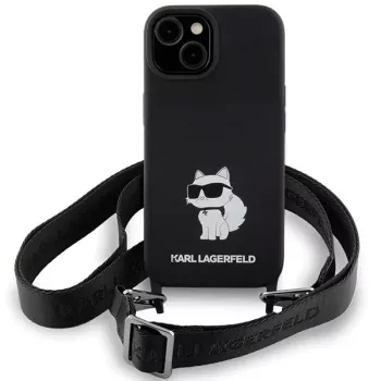 Capa rígida Karl Lagerfeld KLHCP15SSCBSCNK iPhone 15 / 14 / 13 6.1 preta Crossbody Silicone Choupette
