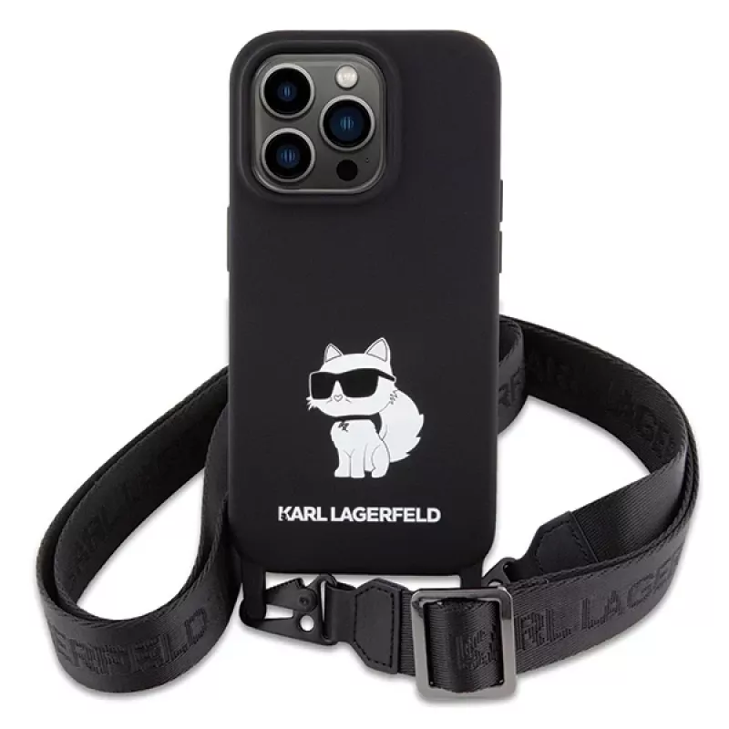 Capa rígida Karl Lagerfeld KLHCP15XSCBSCNK iPhone 15 Pro Max 6.7 preta Crossbody Silicone Choupette