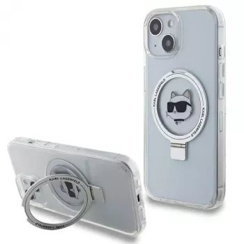 Capa rígida Karl Lagerfeld KLHMP15SHMRSCHH iPhone 15 / 14 / 13 6,1 polegadas branca com anel de suporte Choupette Head MagSafe