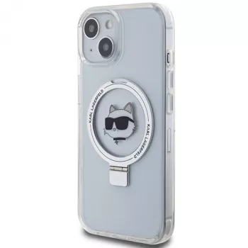 Capa rígida Karl Lagerfeld KLHMP15SHMRSCHH iPhone 15 / 14 / 13 6,1 polegadas branca com anel de suporte Choupette Head MagSafe