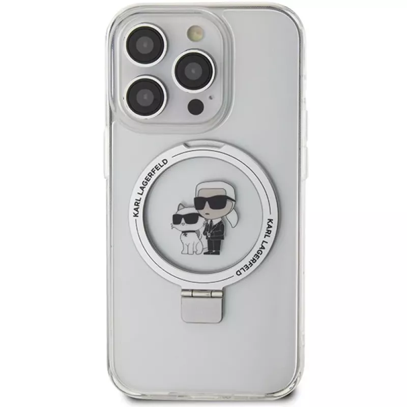 Capa rígida Karl Lagerfeld KLHMP13LHMRSKCH iPhone 13 Pro / 13 6,1 polegadas branca com anel de suporte Karl & Choupette MagSafe