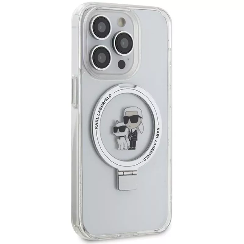 Capa rígida Karl Lagerfeld KLHMP13LHMRSKCH iPhone 13 Pro / 13 6,1 polegadas branca com anel de suporte Karl & Choupette MagSafe