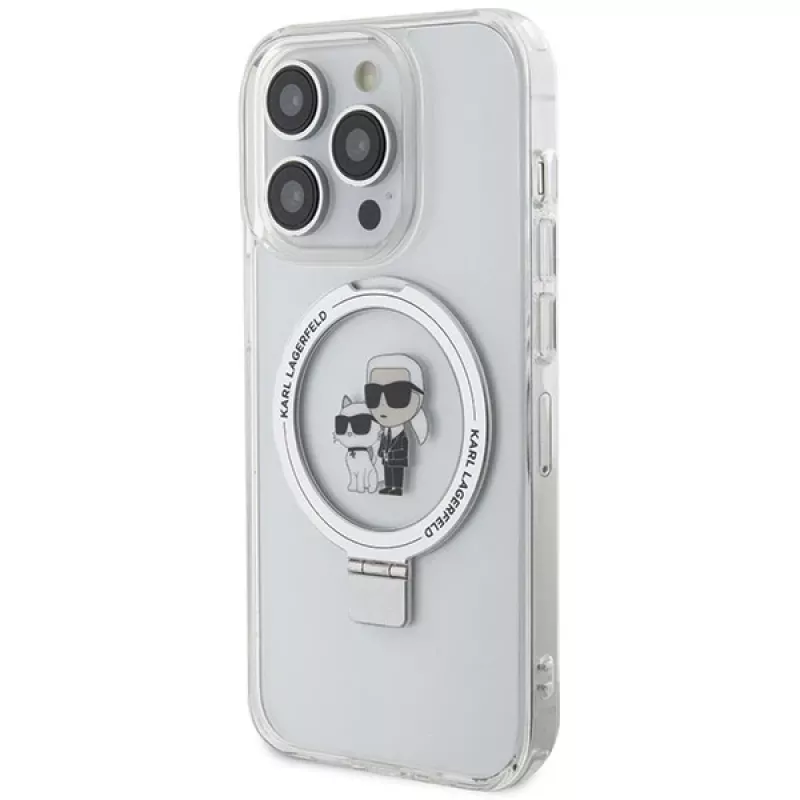 Capa rígida Karl Lagerfeld KLHMP13XHMRSKCH com anel de suporte para iPhone 13 Pro Max 6,7 polegadas branca Karl & Choupette MagSafe