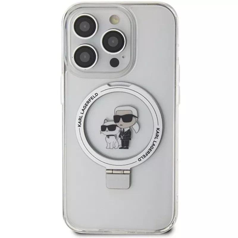 Capa rígida Karl Lagerfeld KLHMP13XHMRSKCH com anel de suporte para iPhone 13 Pro Max 6,7 polegadas branca Karl & Choupette MagSafe