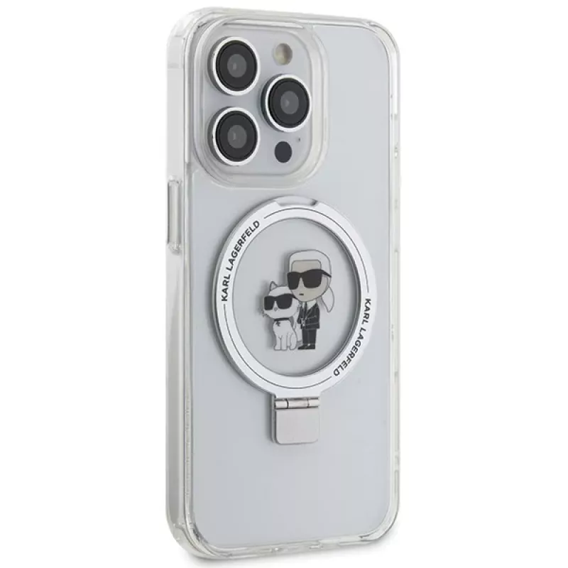Capa rígida Karl Lagerfeld KLHMP13XHMRSKCH com anel de suporte para iPhone 13 Pro Max 6,7 polegadas branca Karl & Choupette MagSafe