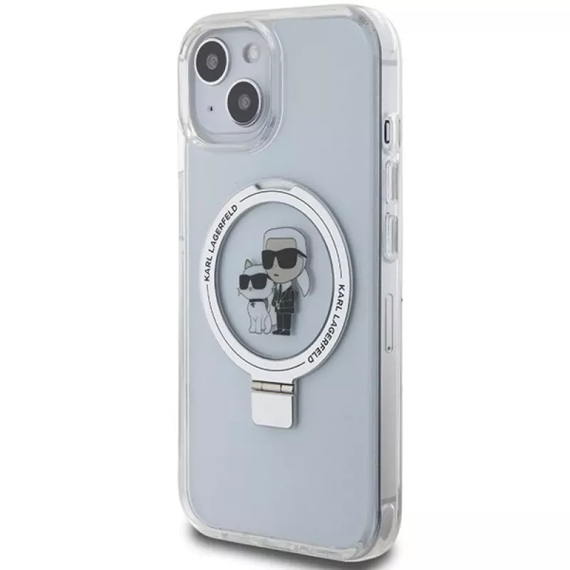 Capa rígida Karl Lagerfeld KLHMP15SHMRSKCH iPhone 15/14/13 6,1 polegadas branca com anel de suporte Karl & Choupette MagSafe
